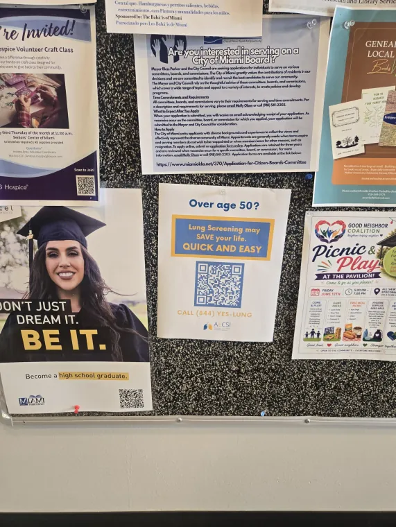 ALCSI screening flyer on a public library community board