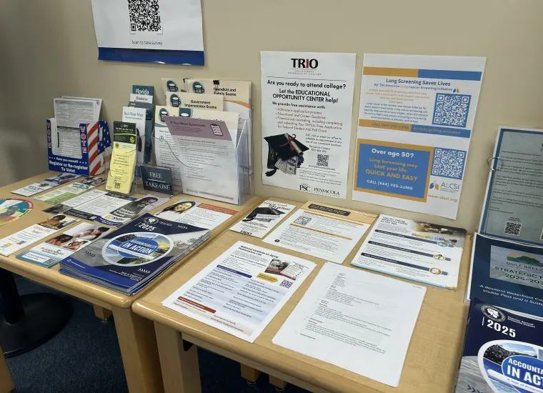 ALCSI screening flyers among community resources on a library table