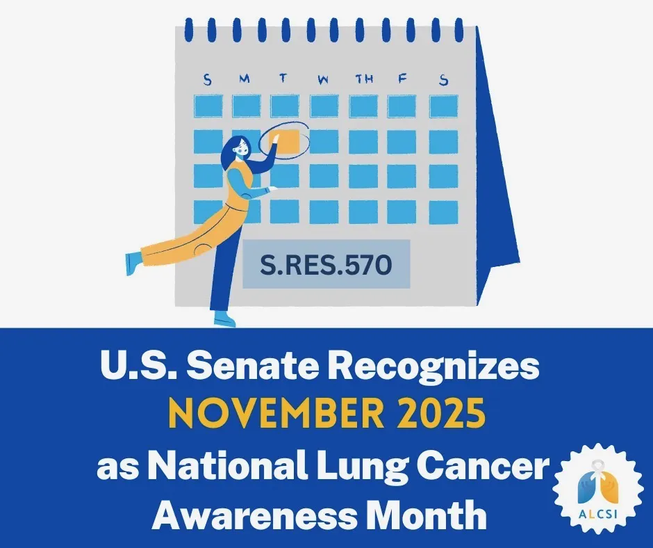 Graphic announcing the U.S. Senate's 2025 Lung Cancer Awareness Month resolution